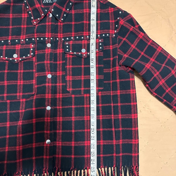 Zara Red and Black Plaid Fringe Jacket - Picture 8 of 11
